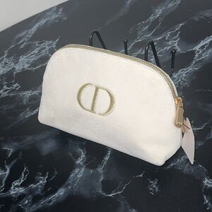 Christian DIOR Authentic White Gold Beauty Velvet Make Up Cosmetic Bag Zip NEW